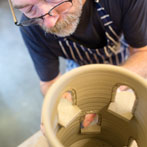 Paul Young making a dovecote in his workshop 2016